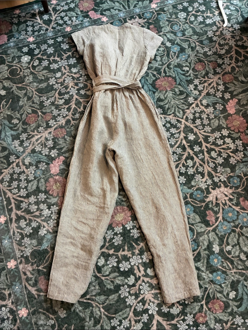 Not Perfect Linen MARGARET wrap linen jumpsuit: XS Color Natural/Grey Stripes - Picture 5 of 5